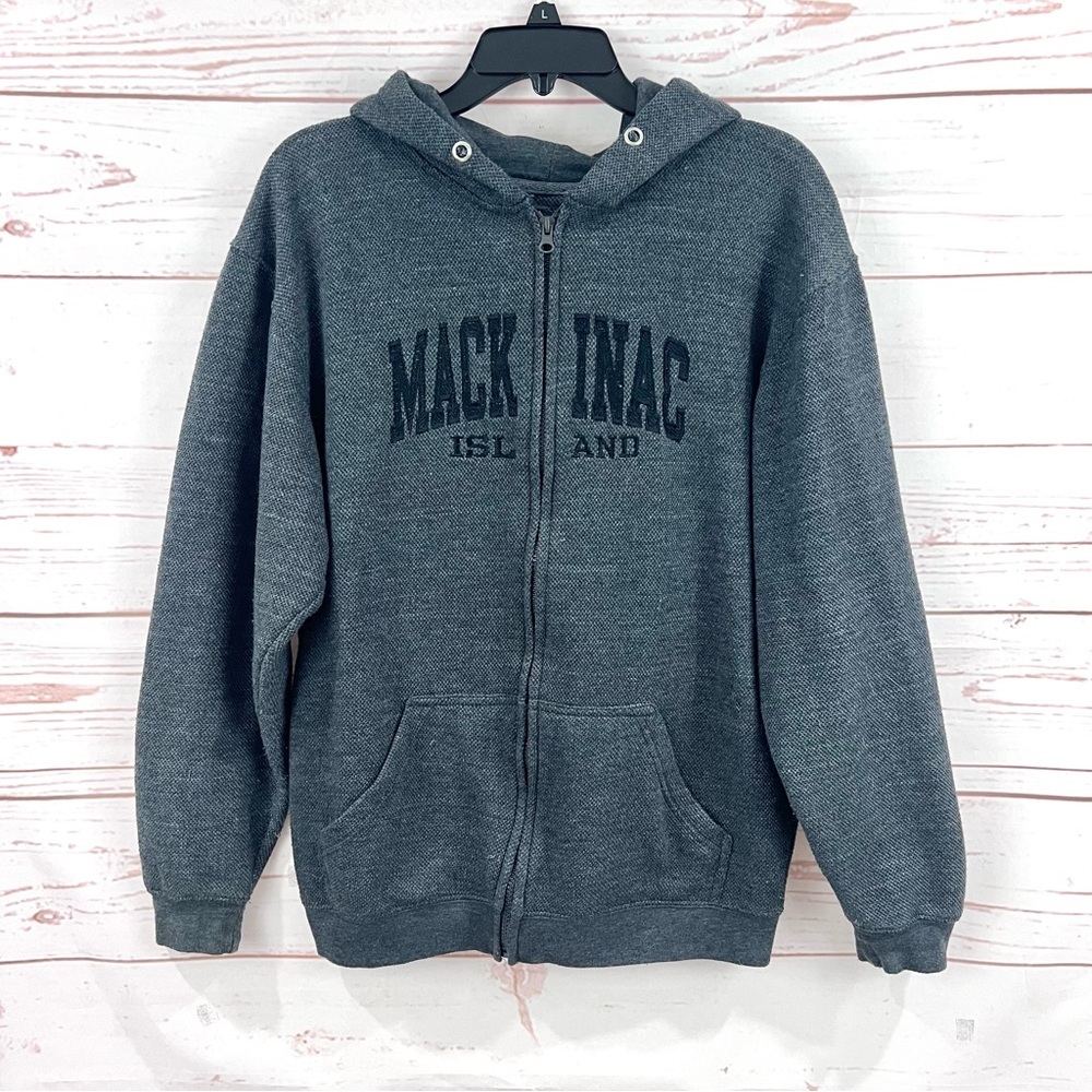 US Vintage Mackinac Island Northern Michigan Full Zip Fleece Lined Hoodie Jacket